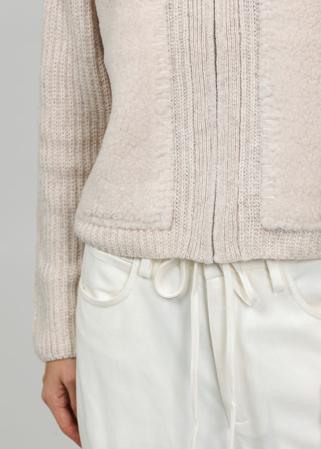 Oui Fur Collar Jacket in Light Beige Melange available at Barbara Katz