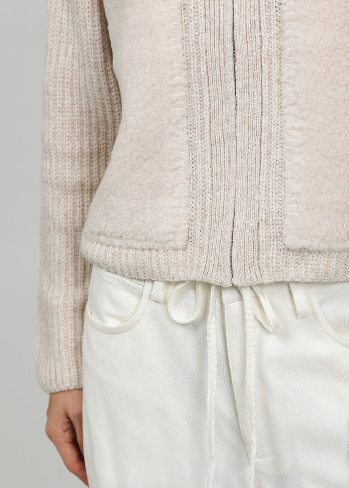 Oui Fur Collar Jacket in Light Beige Melange available at Barbara Katz