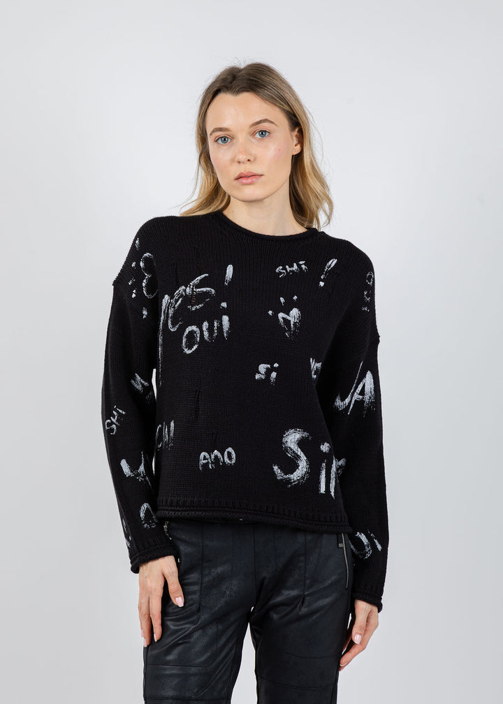 Oui Graphic Sweater in Black available at Barbara Katz