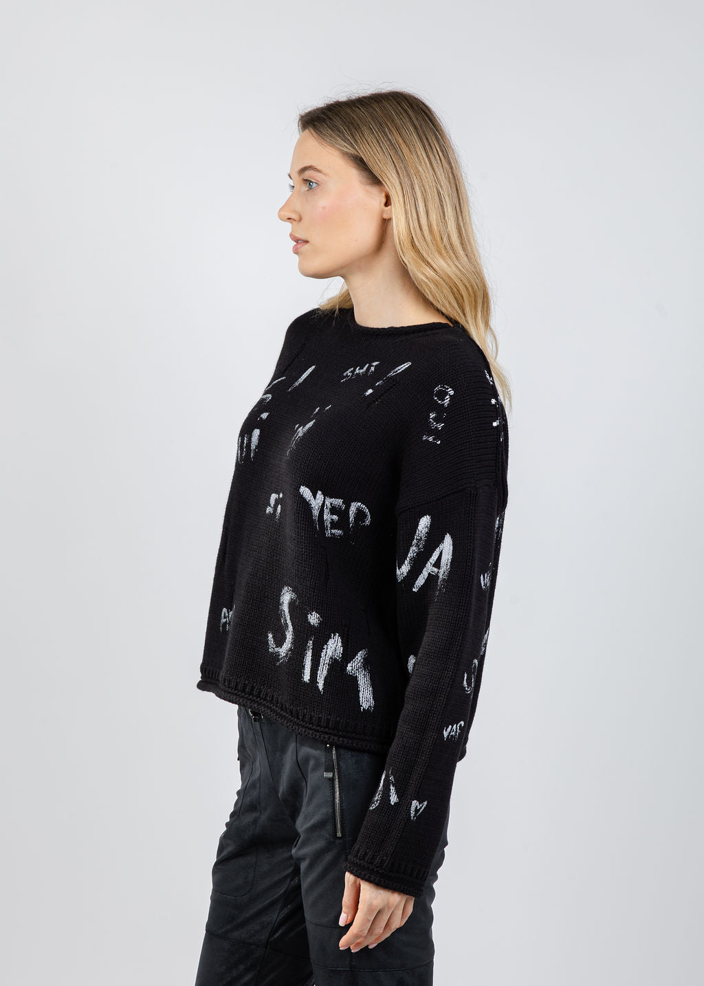 Oui Graphic Sweater in Black available at Barbara Katz