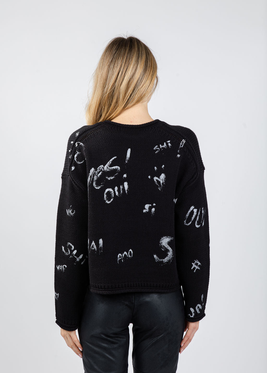 Oui Graphic Sweater in Black available at Barbara Katz