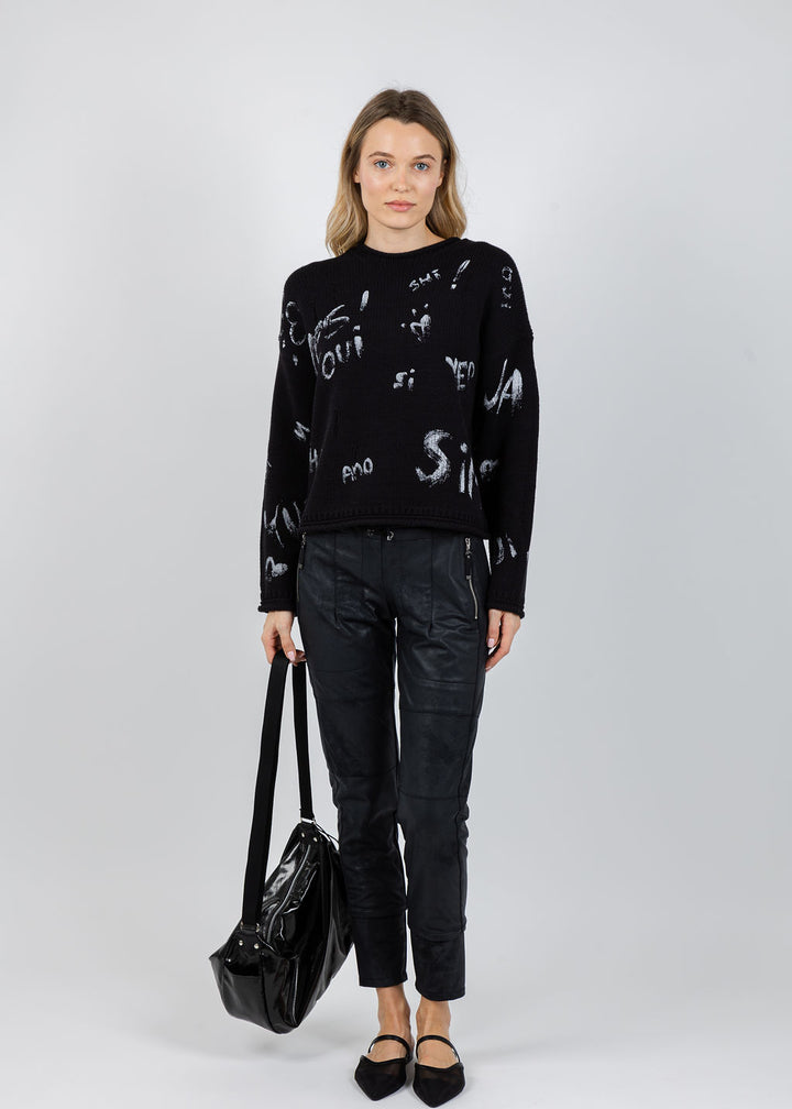 Oui Graphic Sweater in Black available at Barbara Katz