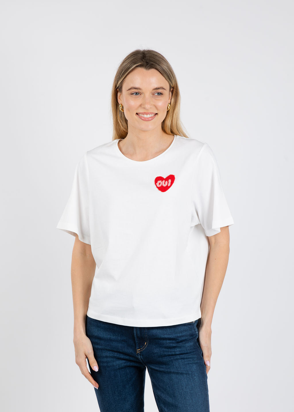 Oui Heart Tee in Cloud Dancer available at Barbara Katz
