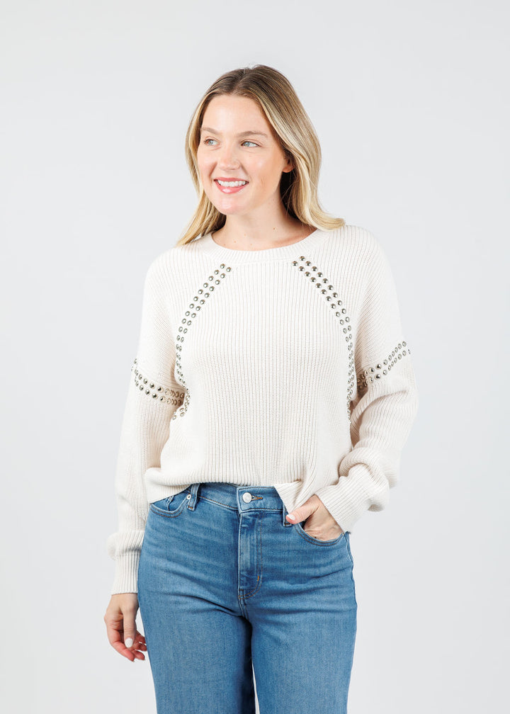 Oui Ingrid Studs Pullover in Gardenia available at Barbara Katz