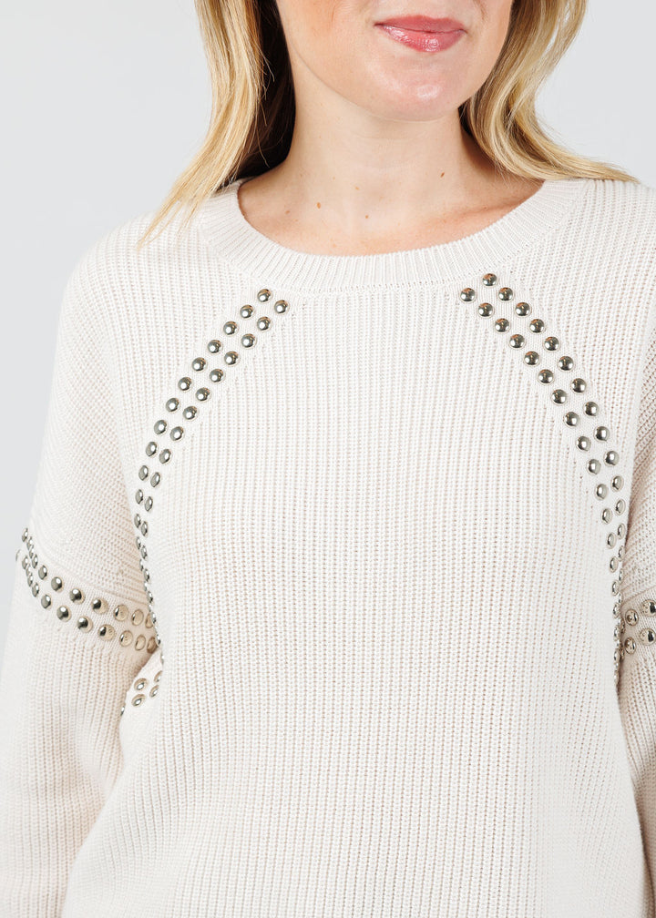 Oui Ingrid Studs Pullover in Gardenia available at Barbara Katz