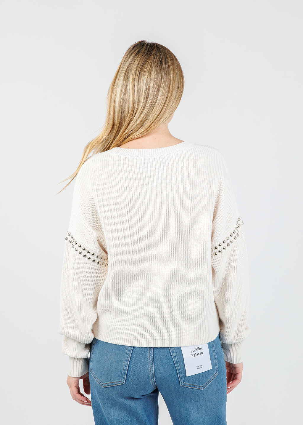 Oui Ingrid Studs Pullover in Gardenia available at Barbara Katz