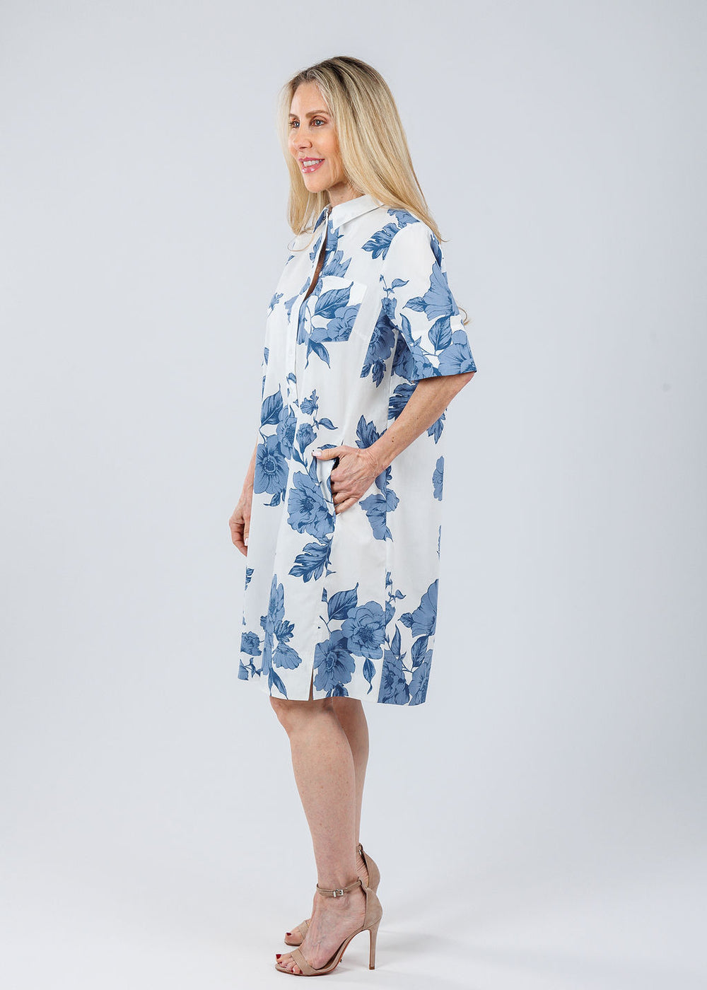 Oui Jenny Shirt Dress in Blue/White available at Barbara Katz