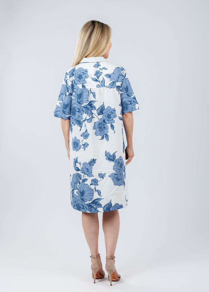 Oui Jenny Dress in Blue/White available at Barbara Katz