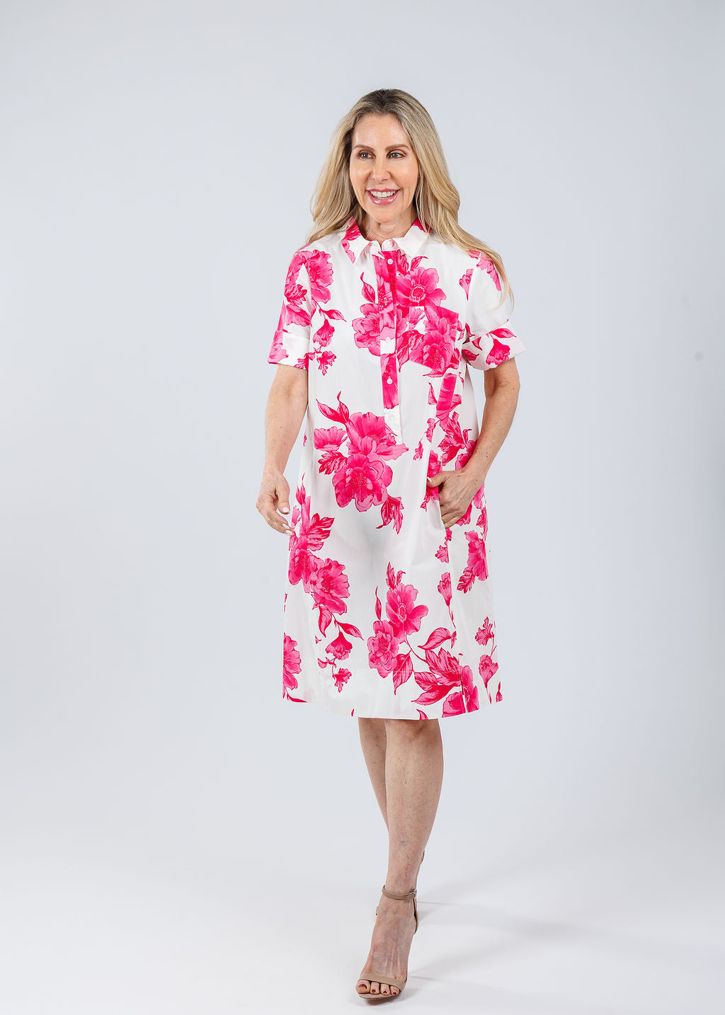 Oui Jenny Dress in Pink/White available at Barbara Katz