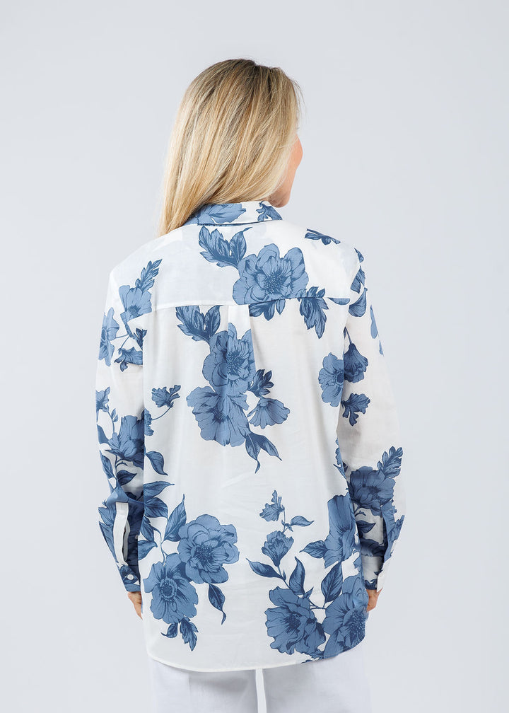 Oui Joly Floral Shirt in Blue/White available at Barbara Katz