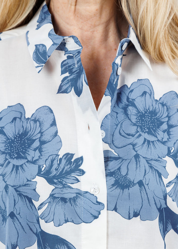Oui Joly Floral Blouse in Blue/White available at Barbara Katz