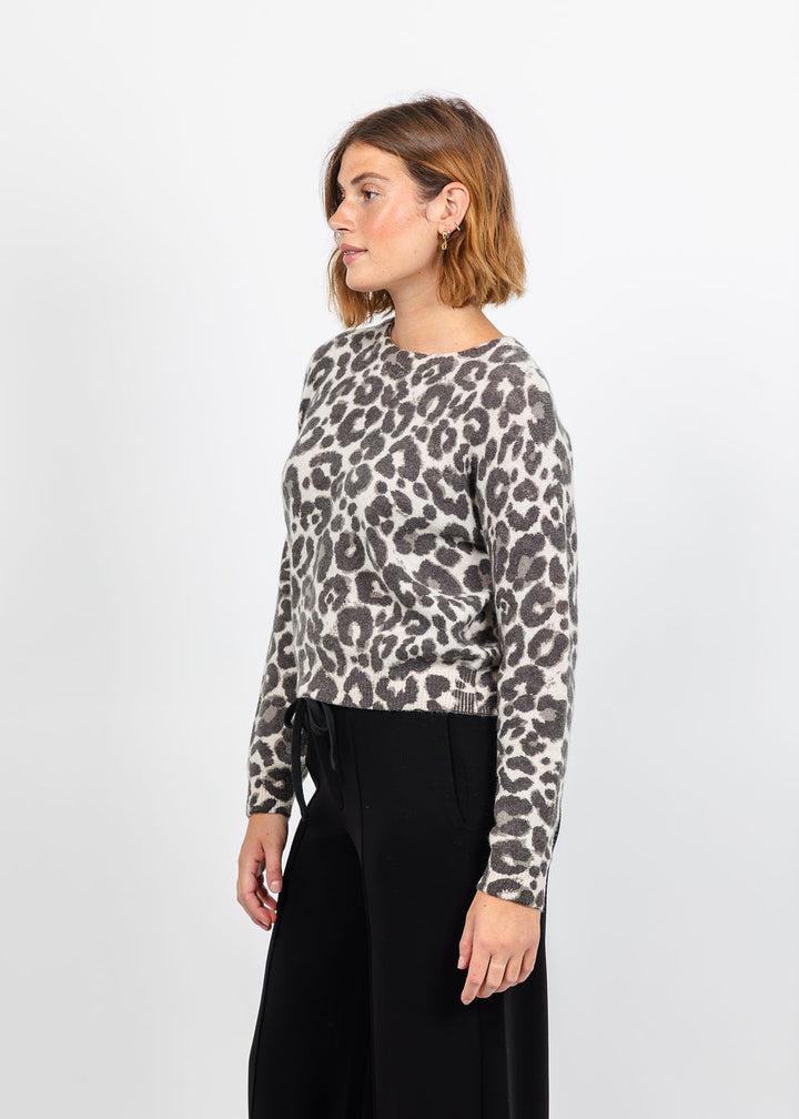 Oui Leopard Pullover Sweater in Light Stone Taupe available at Barbara Katz