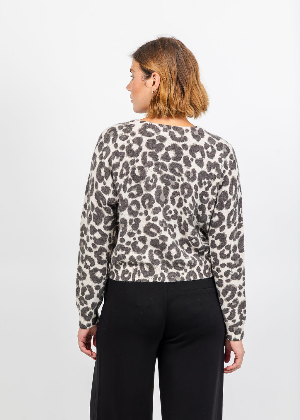 Oui Leopard Pullover Sweater in Light Stone Taupe available at Barbara Katz