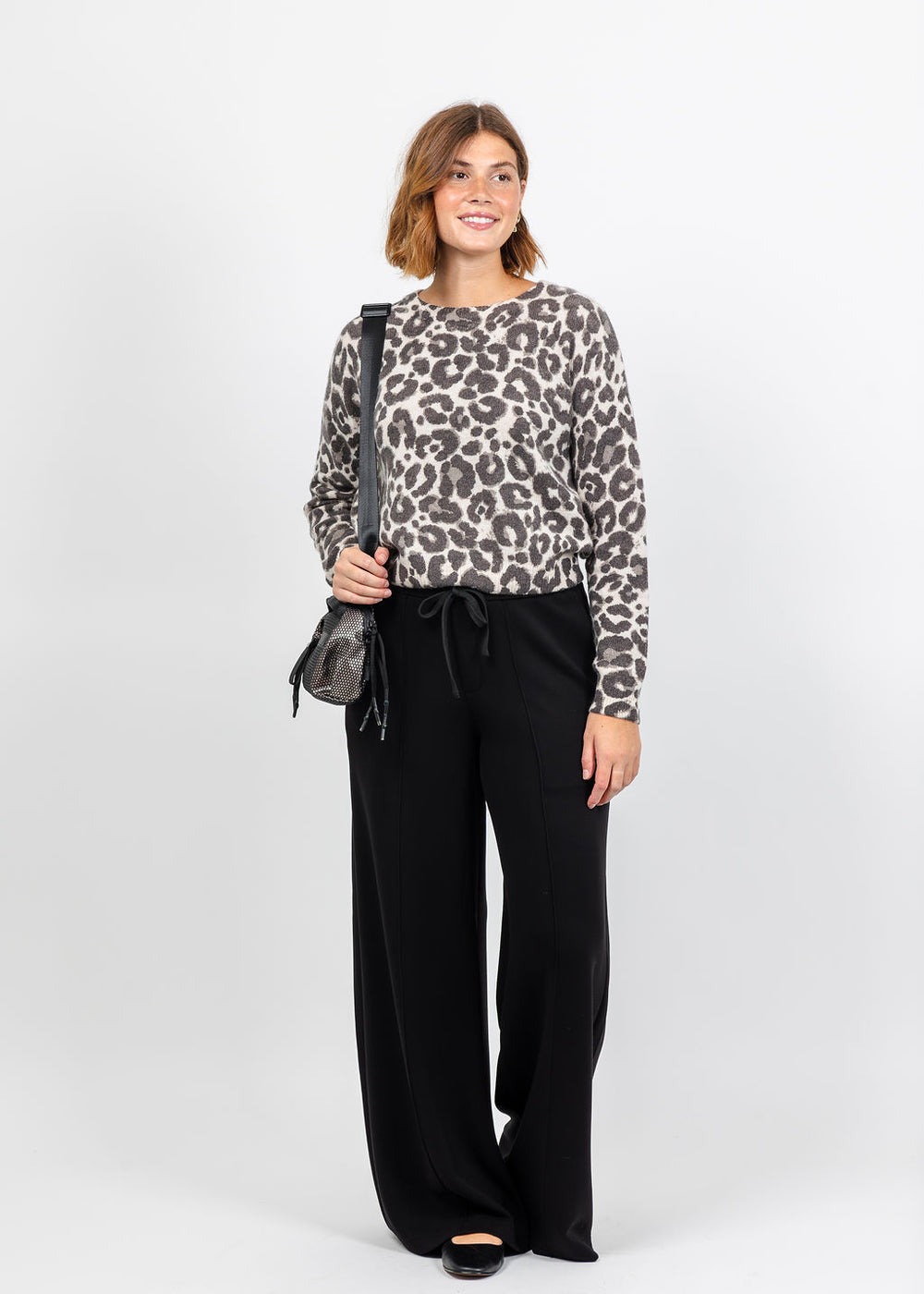 Oui Leopard Pullover Sweater in Light Stone Taupe available at Barbara Katz