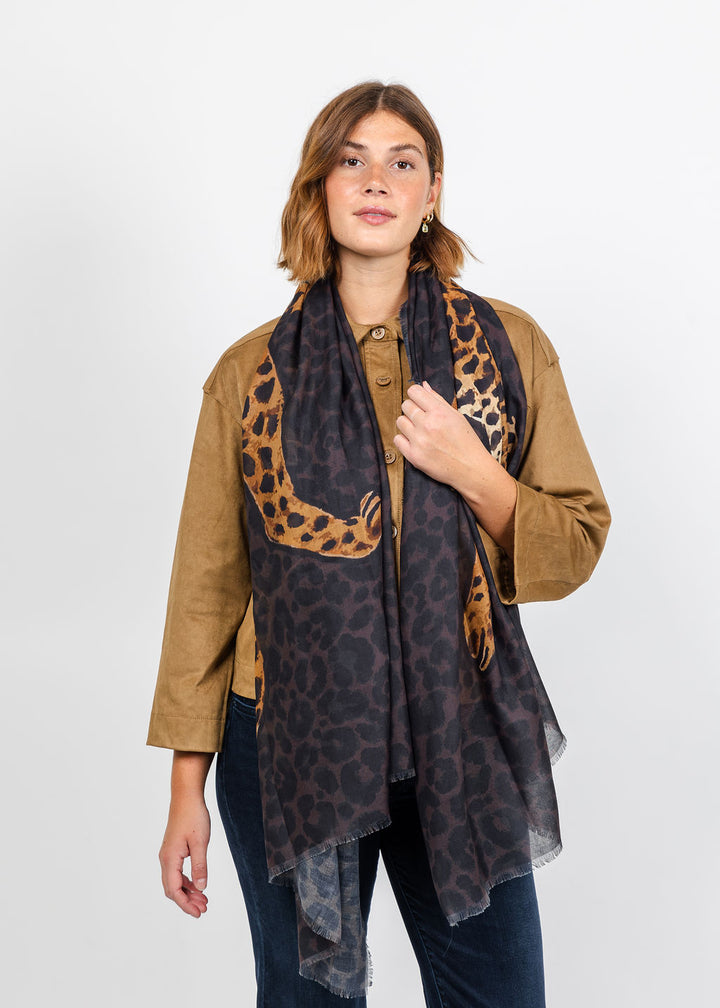 Oui Leopard Scarf in Dark Brown Camel available at Barbara Katz