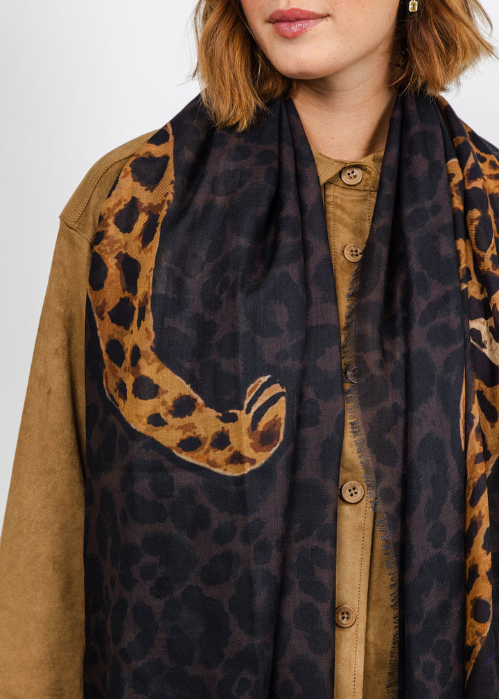 Oui Leopard Scarf in Dark Brown Camel available at Barbara Katz