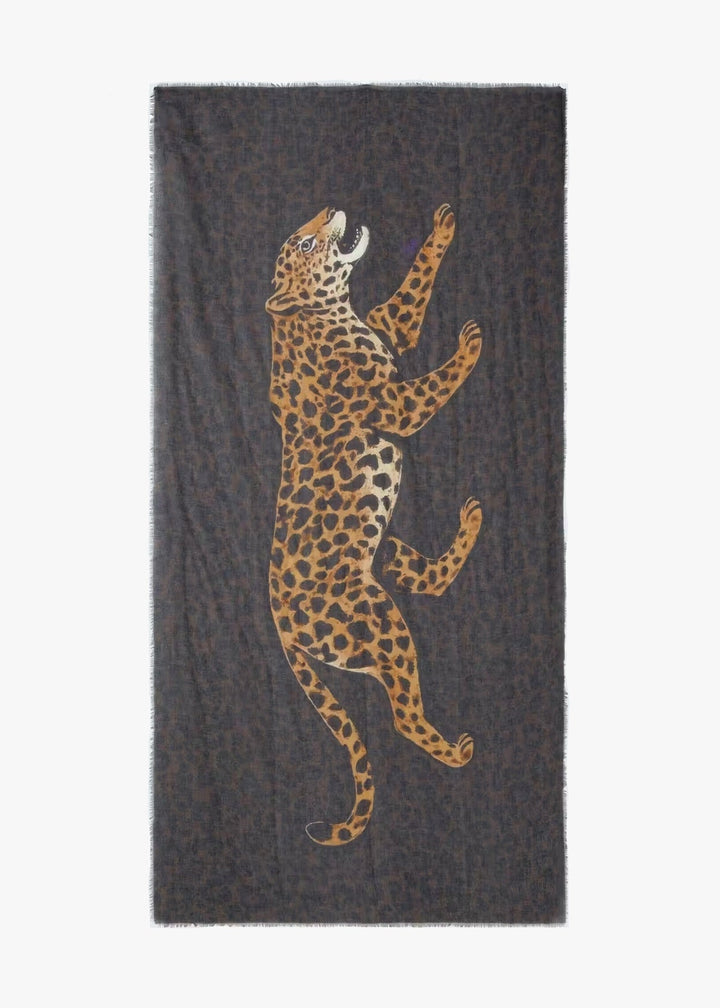 Oui Leopard Scarf in Dark Brown Camel available at Barbara Katz