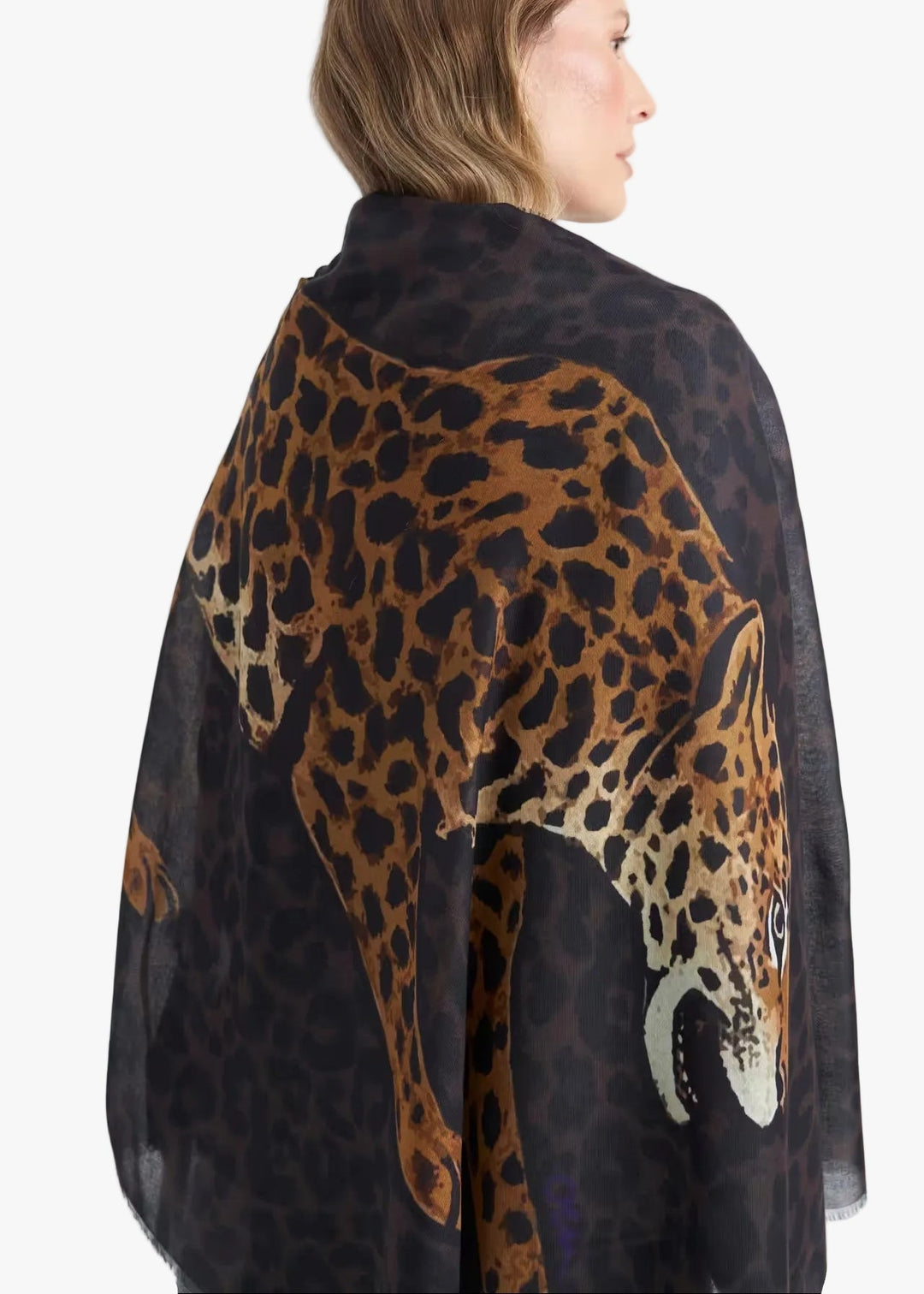 Oui Leopard Scarf in Dark Brown Camel available at Barbara Katz
