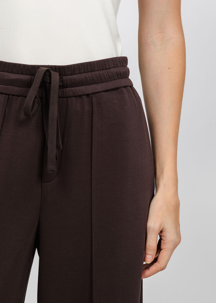 Oui Marlene Drawstring Wide Leg Pant in Mulch available at Barbara Katz