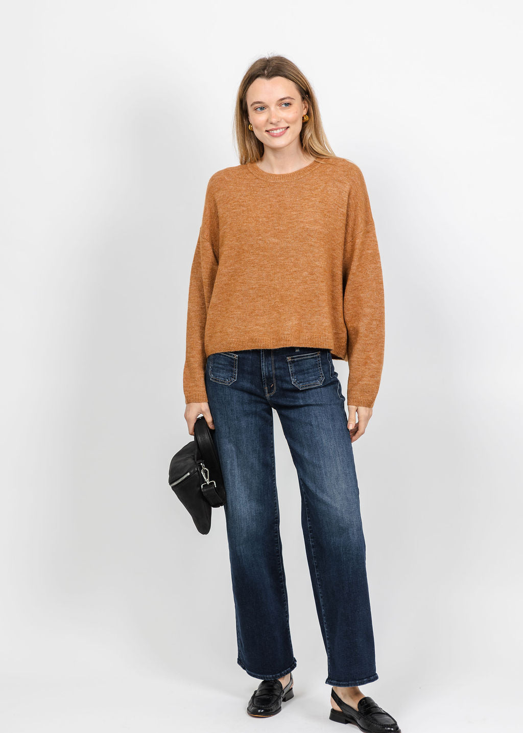 Oui Nila Cozy Crew Sweater in Light Rosewood available at Barbara Katz