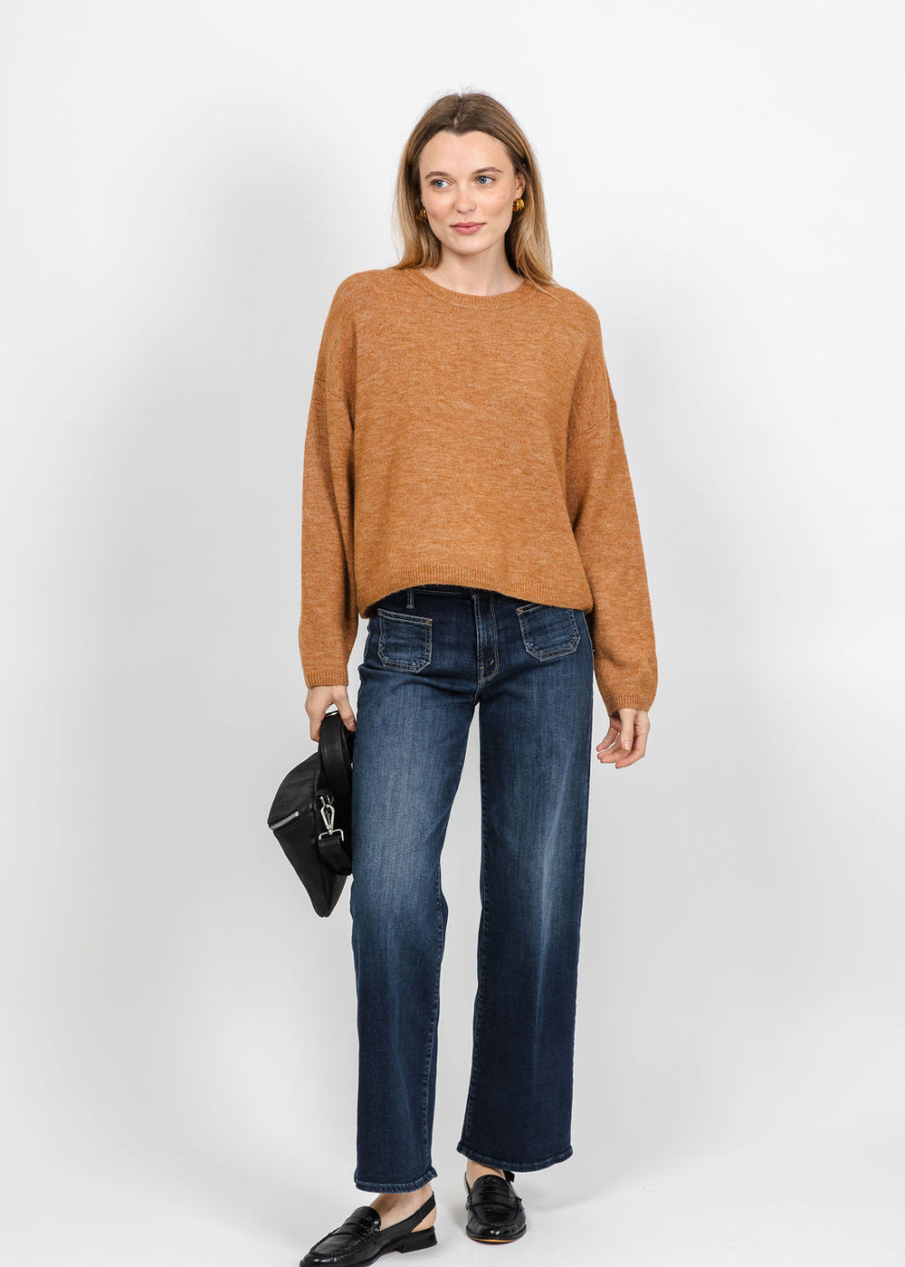 Oui Nila Cozy Crew Sweater in Light Rosewood available at Barbara Katz