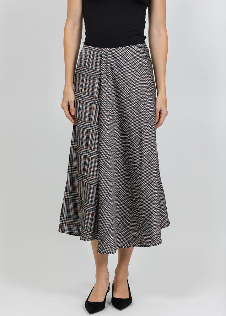 Oui Plaid Midi Skirt in Off White Brown available at Barbara Katz