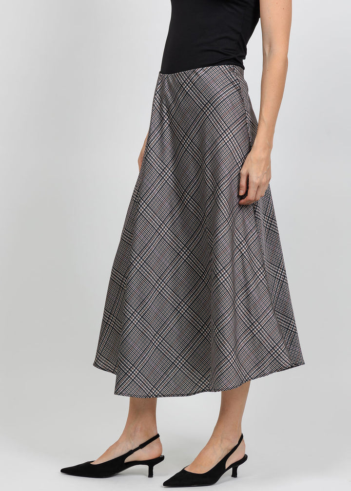 Oui Plaid Midi Skirt in Off White Brown available at Barbara Katz