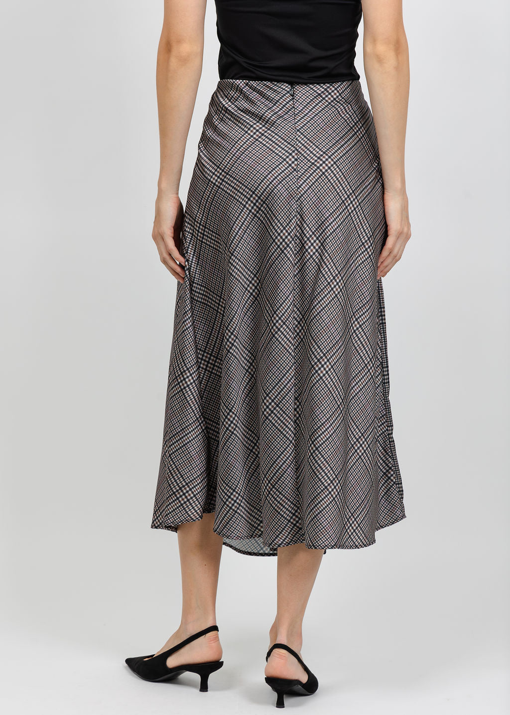 Oui Plaid Midi Skirt in Off White Brown available at Barbara Katz
