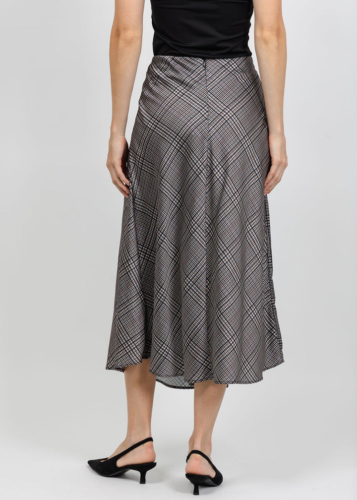 Oui Plaid Midi Skirt in Off White Brown available at Barbara Katz