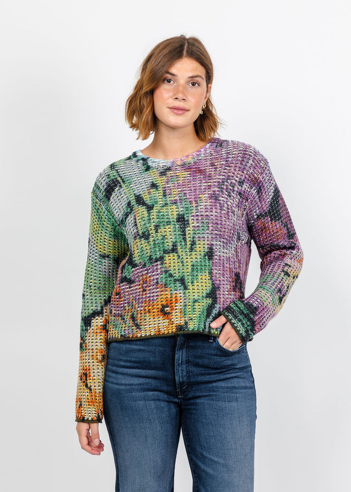 Oui Printed Textured Sweater in Lilac Yellow available at Barbara Katz