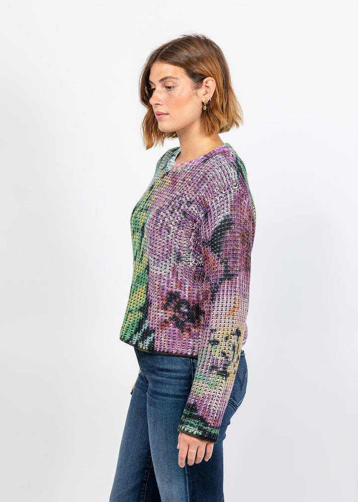 Oui Printed Textured Sweater in Lilac Yellow available at Barbara Katz