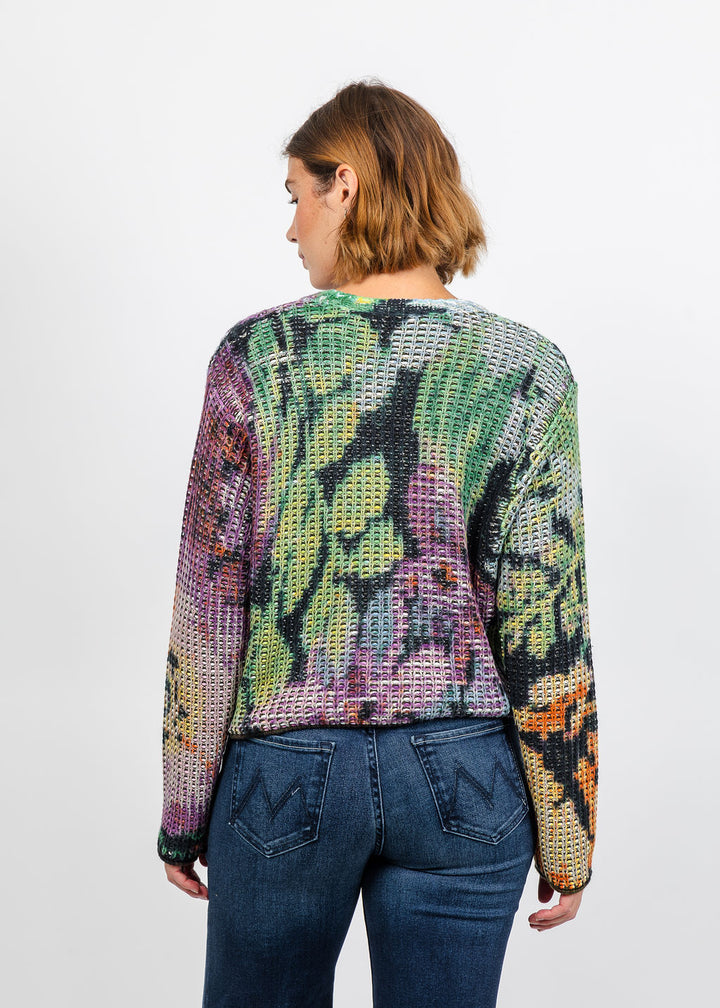 Oui Printed Textured Sweater in Lilac Yellow available at Barbara Katz