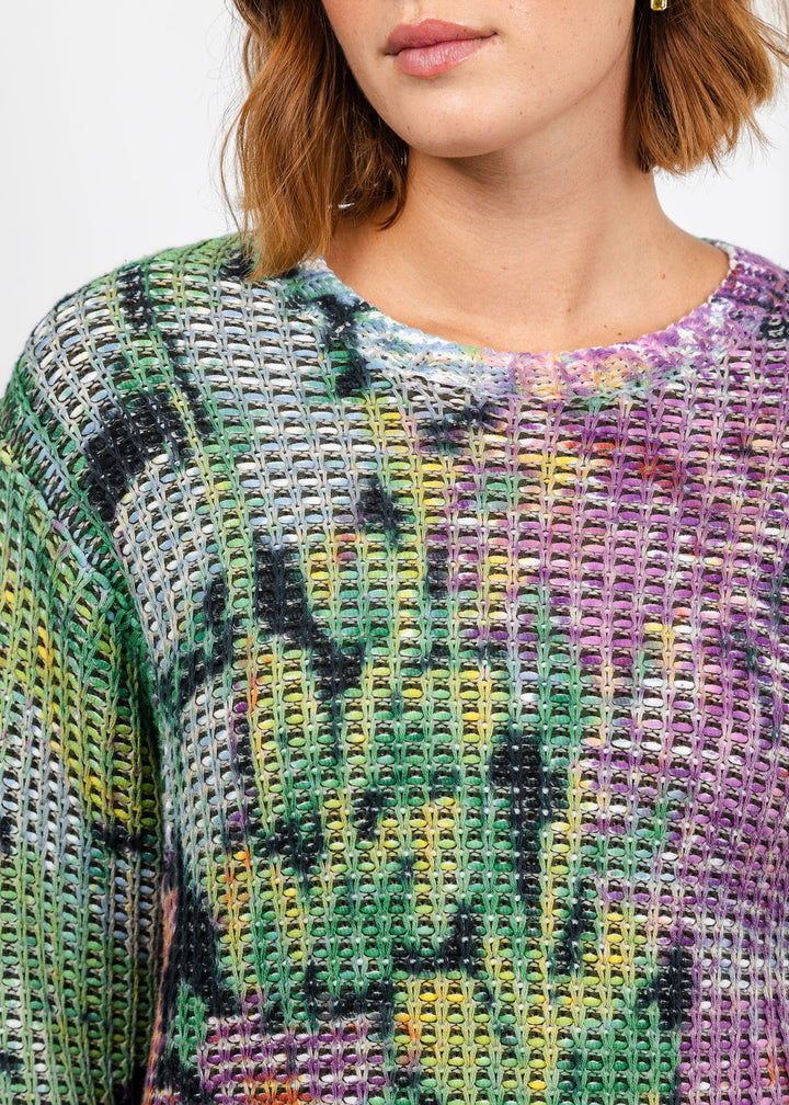Oui Printed Textured Sweater in Lilac Yellow available at Barbara Katz