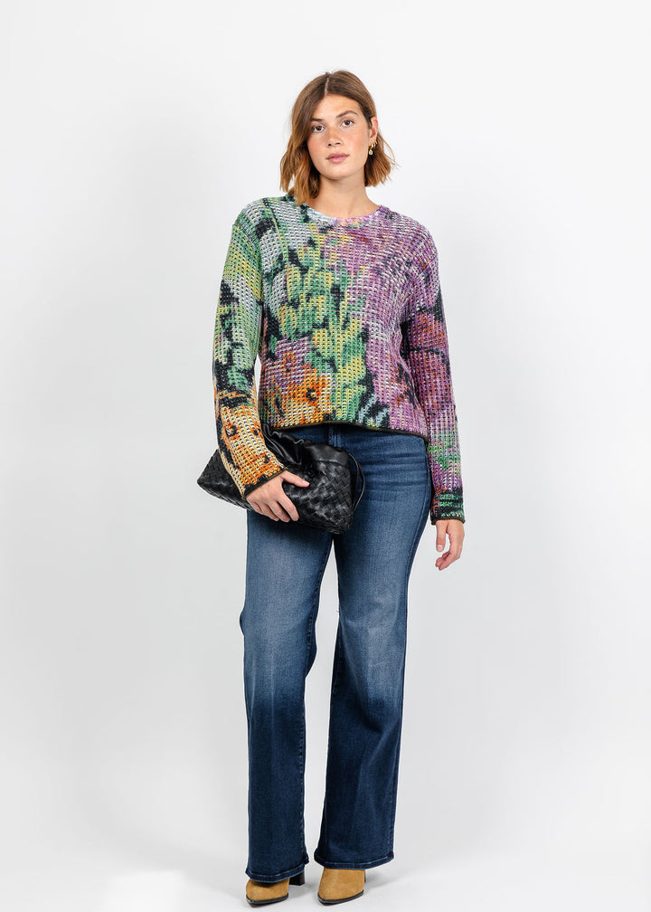 Oui Printed Textured Sweater in Lilac Yellow available at Barbara Katz