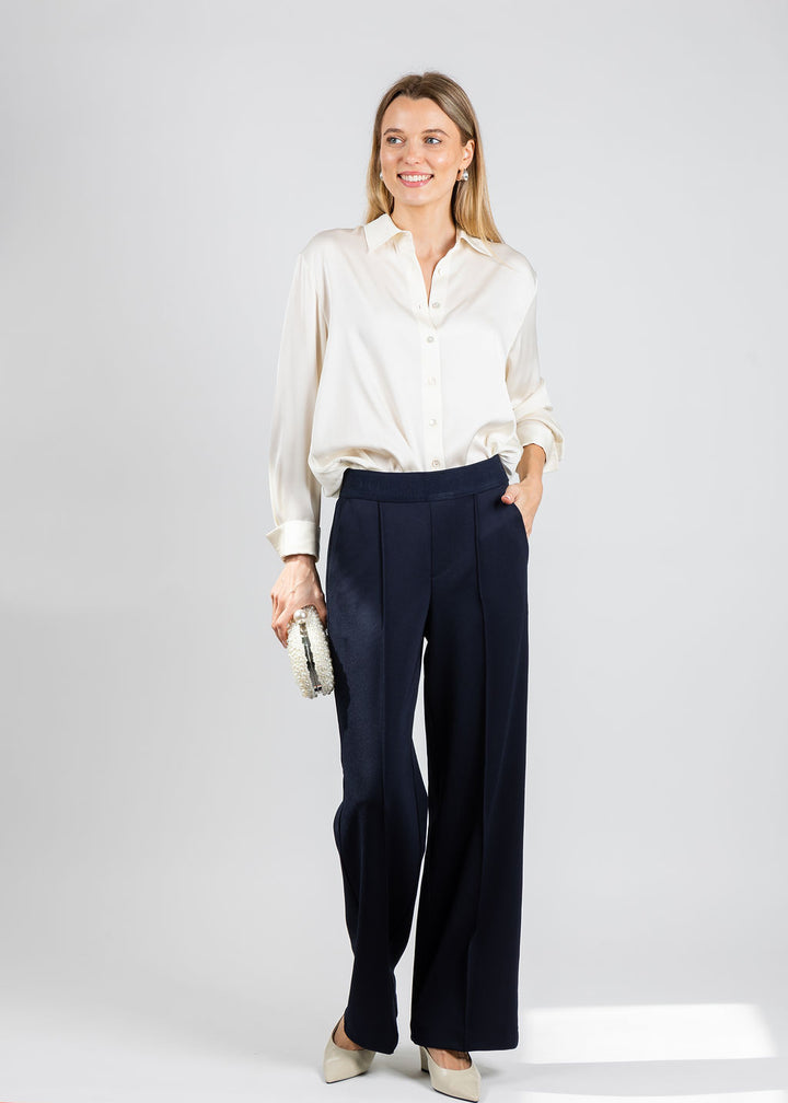 Oui Pull-On Pants in Dark Blue available at Barbara Katz