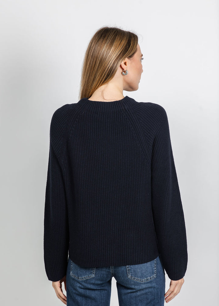 Oui Riya Funnel Neck Pocket Sweater in Dark Blue available at Barbara Katz