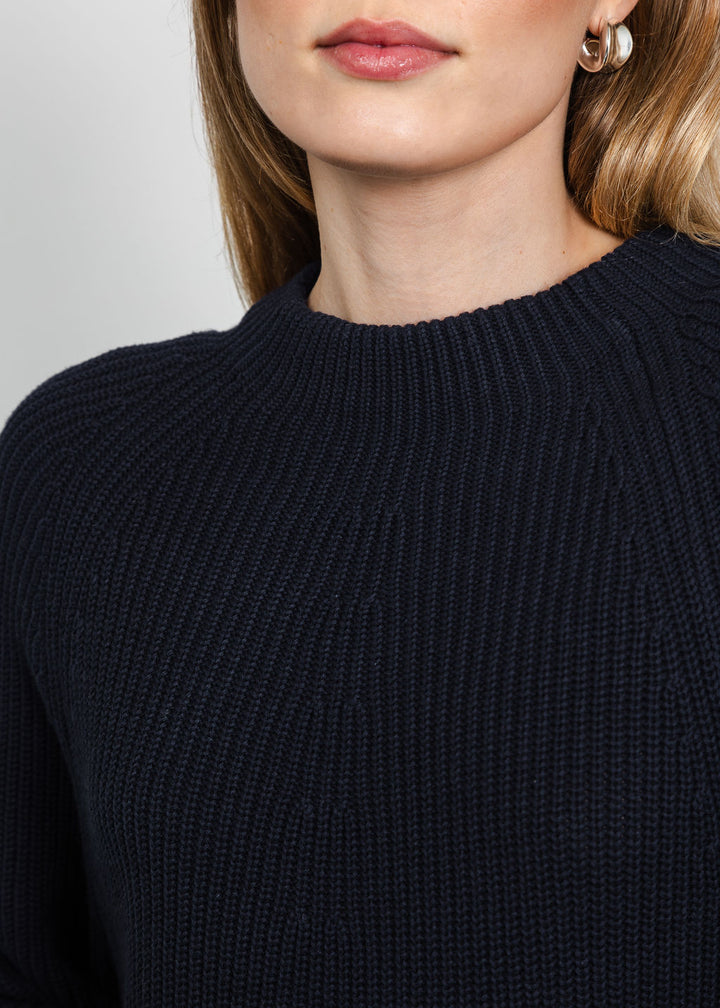 Oui Riya Funnel Neck Pocket Sweater in Dark Blue available at Barbara Katz