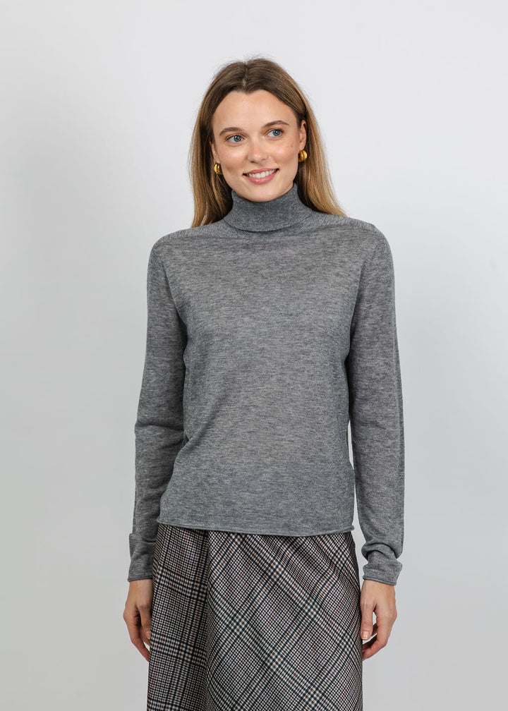 Oui Roll Turtleneck Pullover in Grey available at Barbara Katz