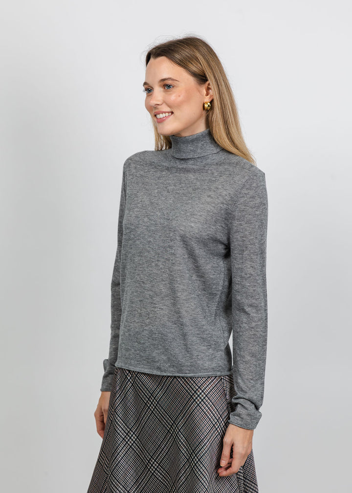 Oui Roll Turtleneck Pullover in Grey available at Barbara Katz