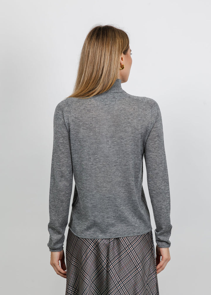 Oui Roll Turtleneck Pullover in Grey available at Barbara Katz