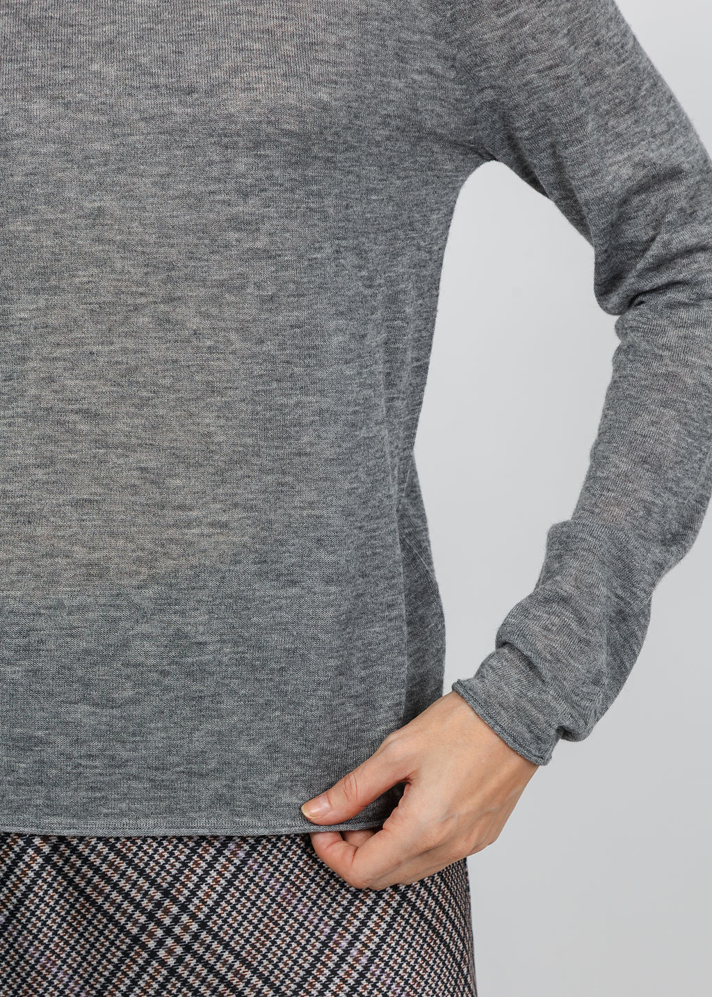 Oui Roll Turtleneck Pullover in Grey available at Barbara Katz