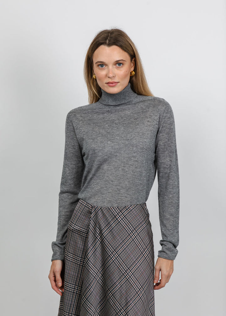 Oui Roll Turtleneck Pullover in Grey available at Barbara Katz