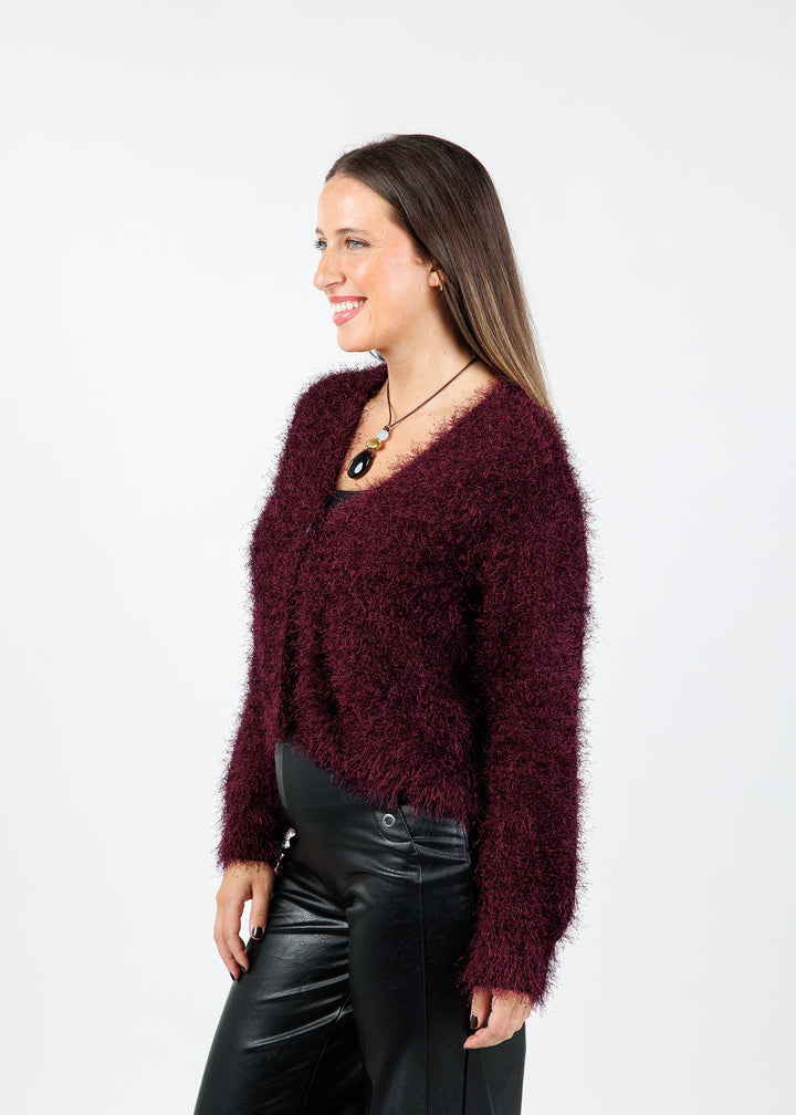 Oui Sabrina Cardigan in Bramble Berry available at Barbara Katz