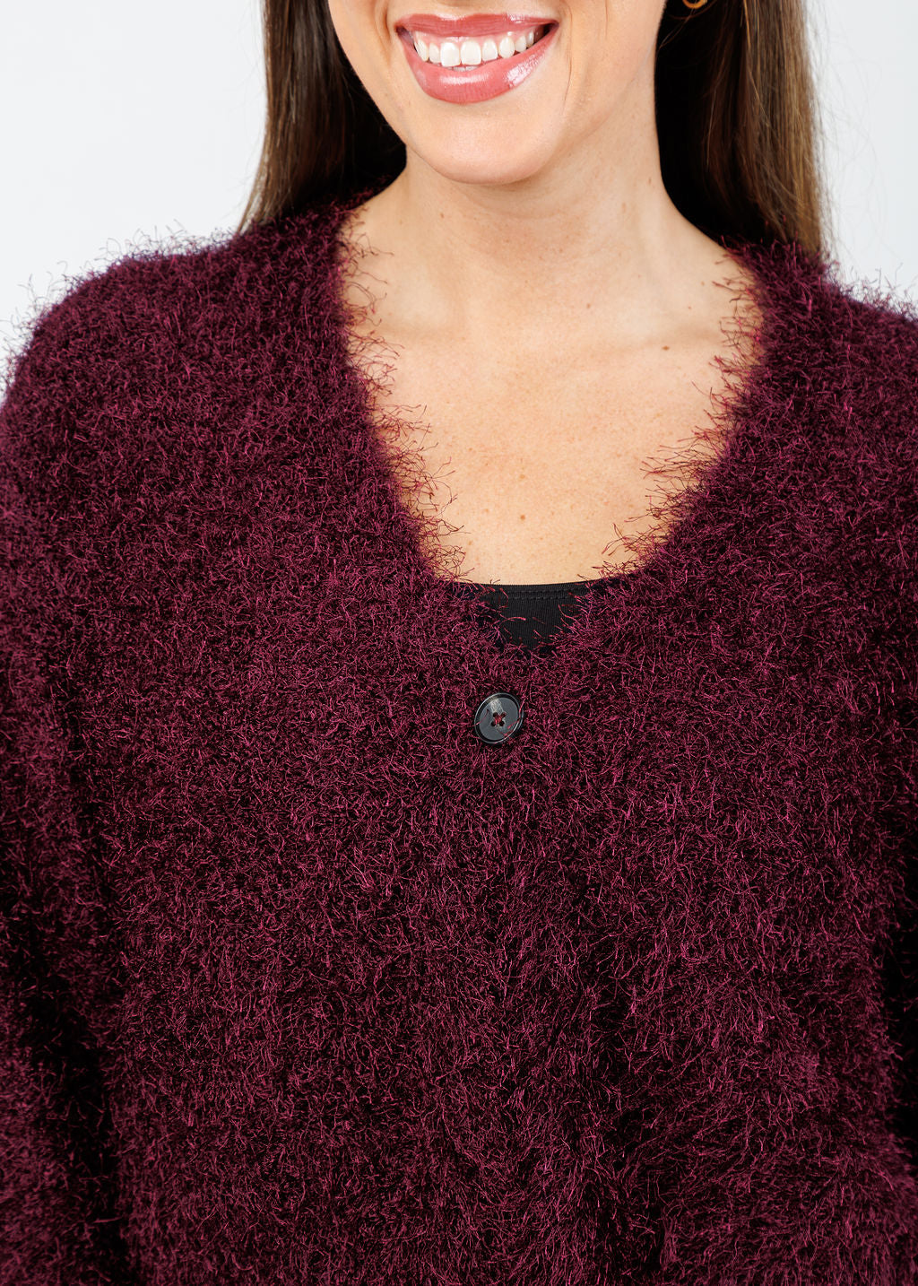 Oui Sabrina Cardigan in Bramble Berry available at Barbara Katz