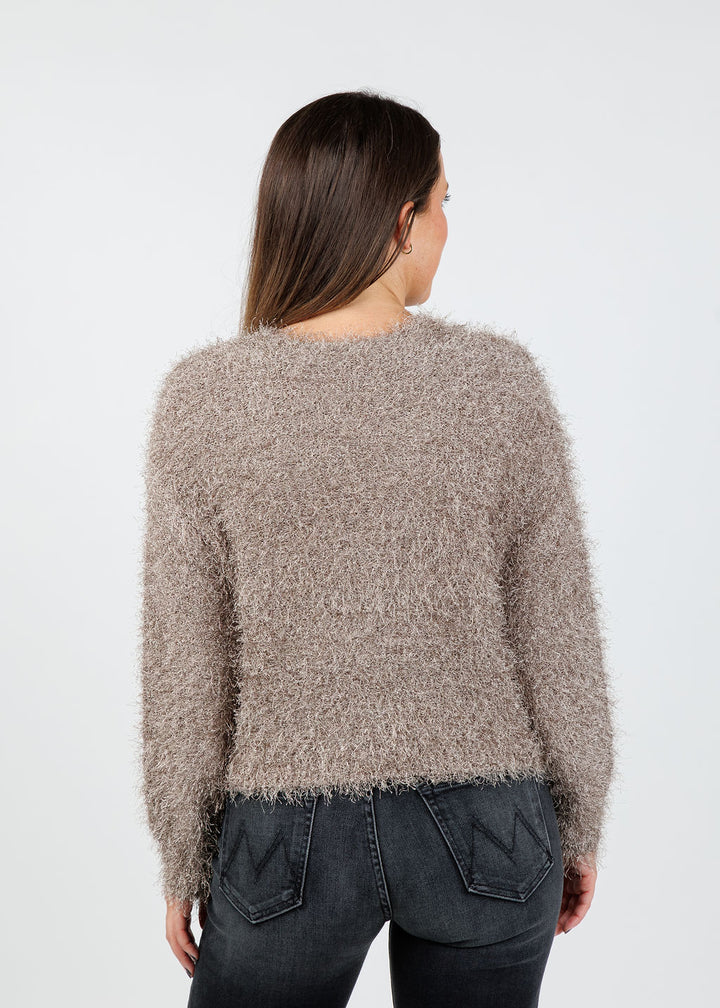 Oui Sabrina Cardigan in Smokey Taupe available at Barbara Katz