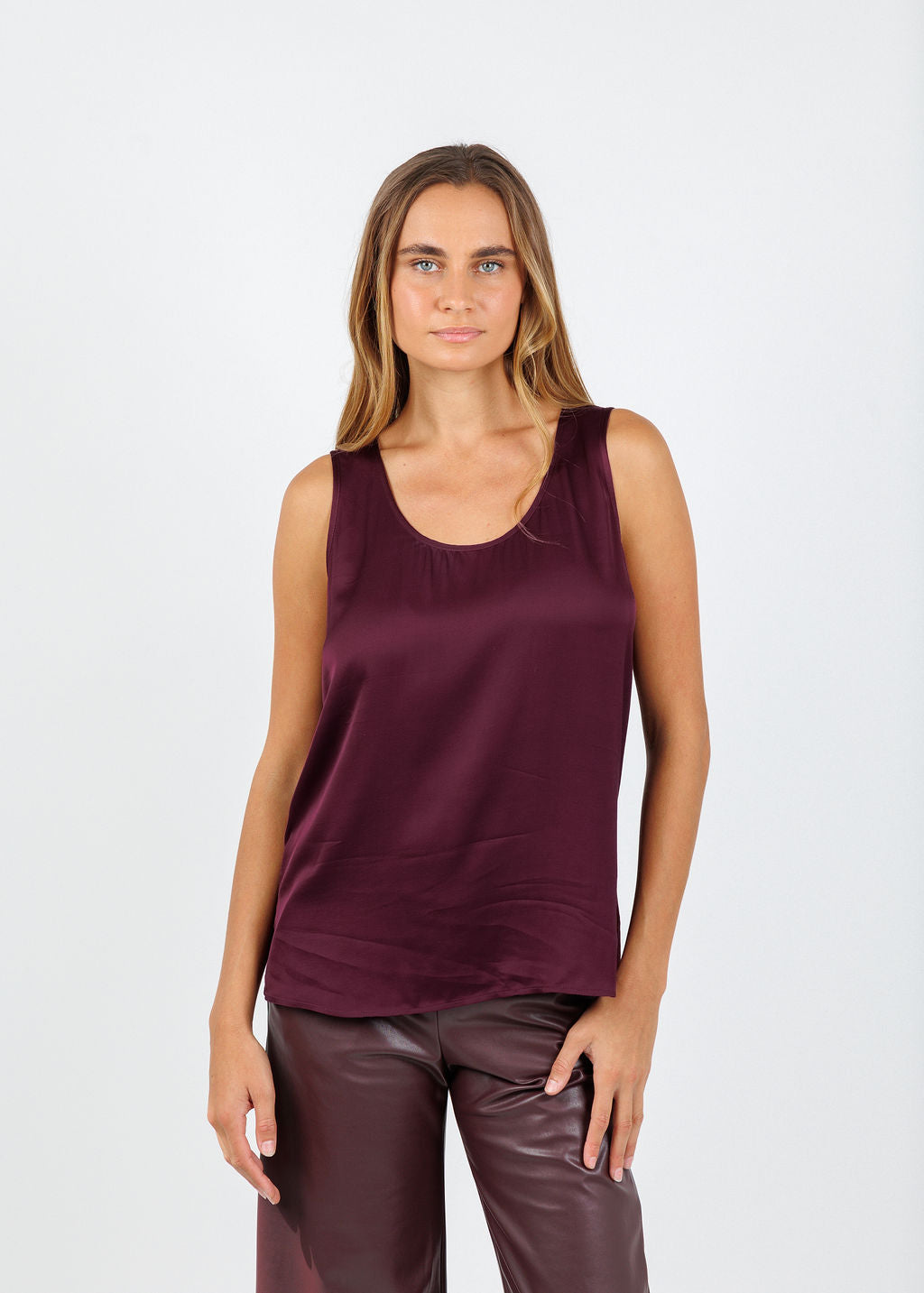 Oui Satin Tank Top in Bramble Berry available at Barbara Katz