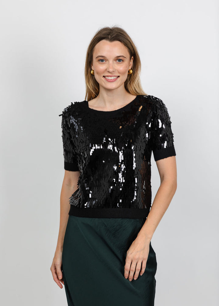 Oui Sequin Confetti Top in Black available at Barbara Katz