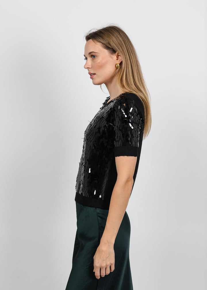 Oui Sequin Confetti Top in Black available at Barbara Katz