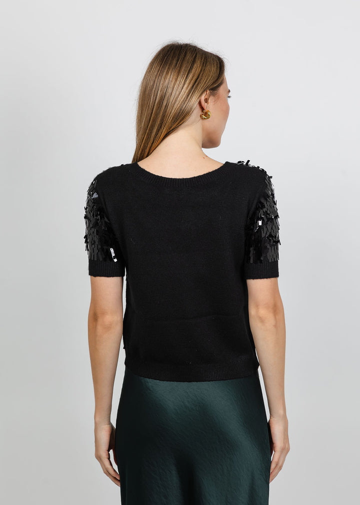 Oui Sequin Confetti Top in Black available at Barbara Katz