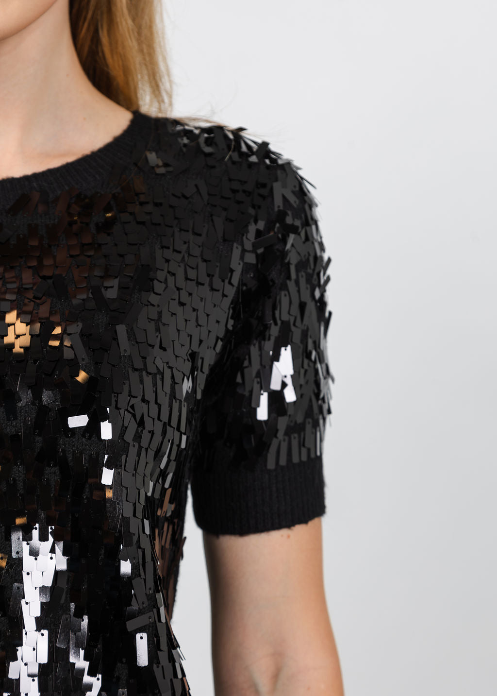 Oui Sequin Confetti Top in Black available at Barbara Katz